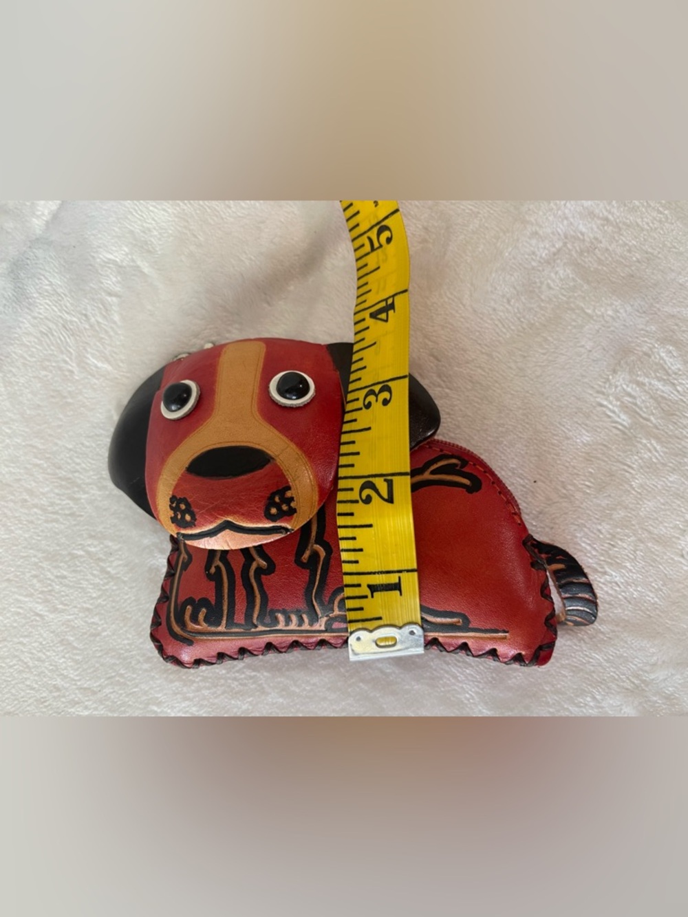 Vintage handmade Leather Dog Puppy coin purse pouch key chain - Picture 5 of 7
